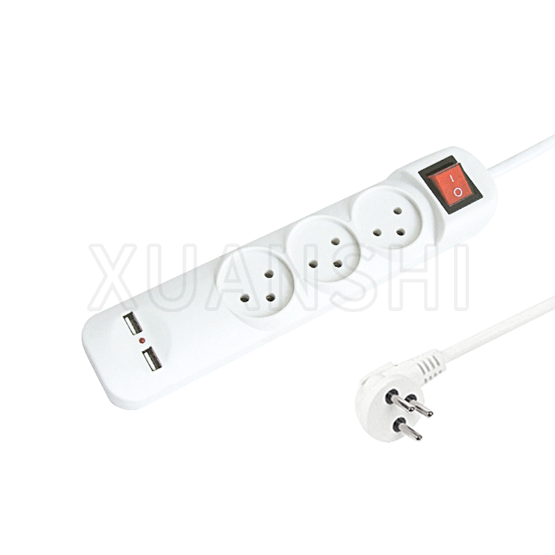 Izraelská 3-cestná rozvodka s vypínačom a dvoma USB portami (s ochranou detí) JL-10A, XS-XBK31U